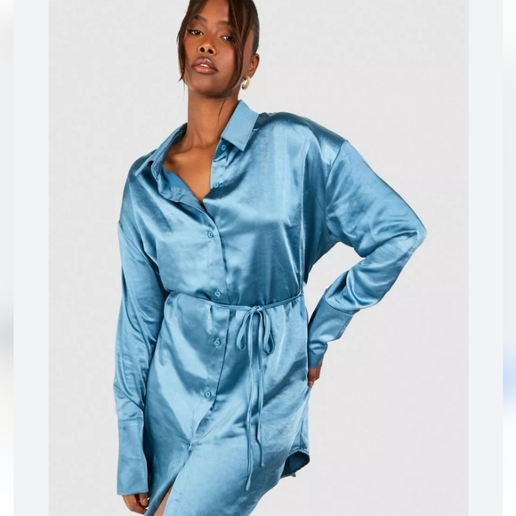 Nwt Boohoo shirt dress- 12 - Picture 2 of 9